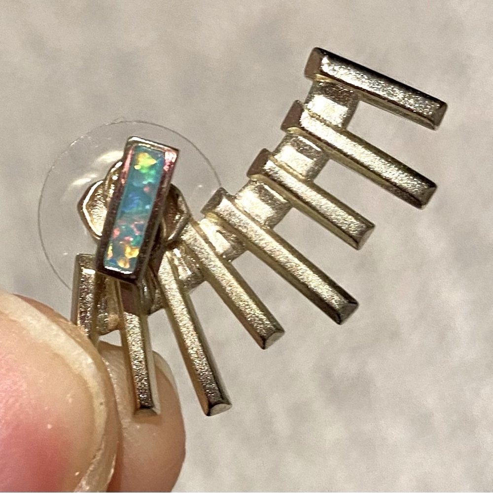 Silver and opal ear climber earring